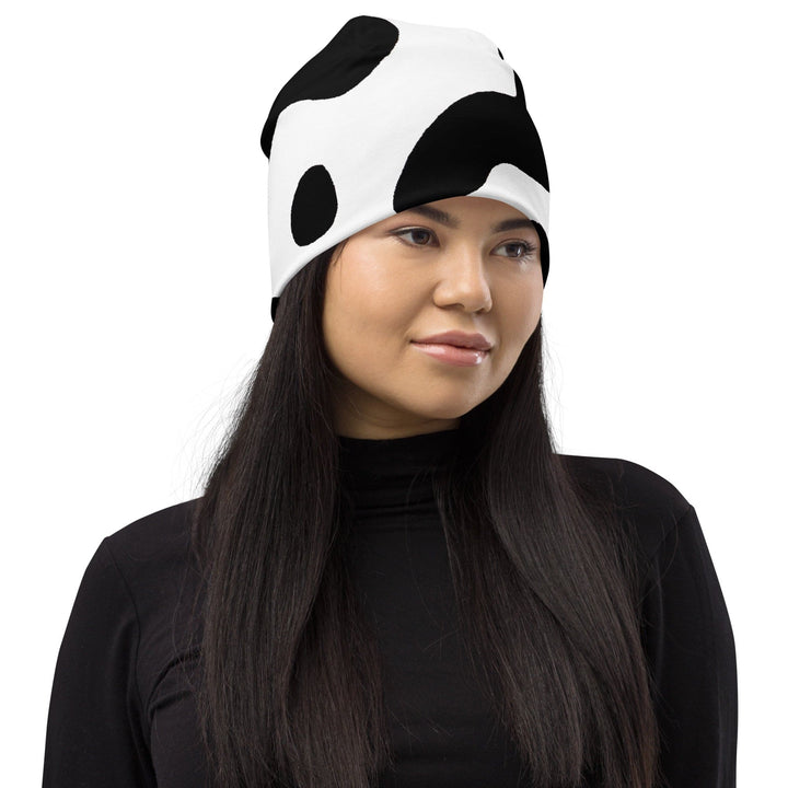 Double-layered Beanie Hat Black White Cow Print 2 - Unisex | Beanie Hats