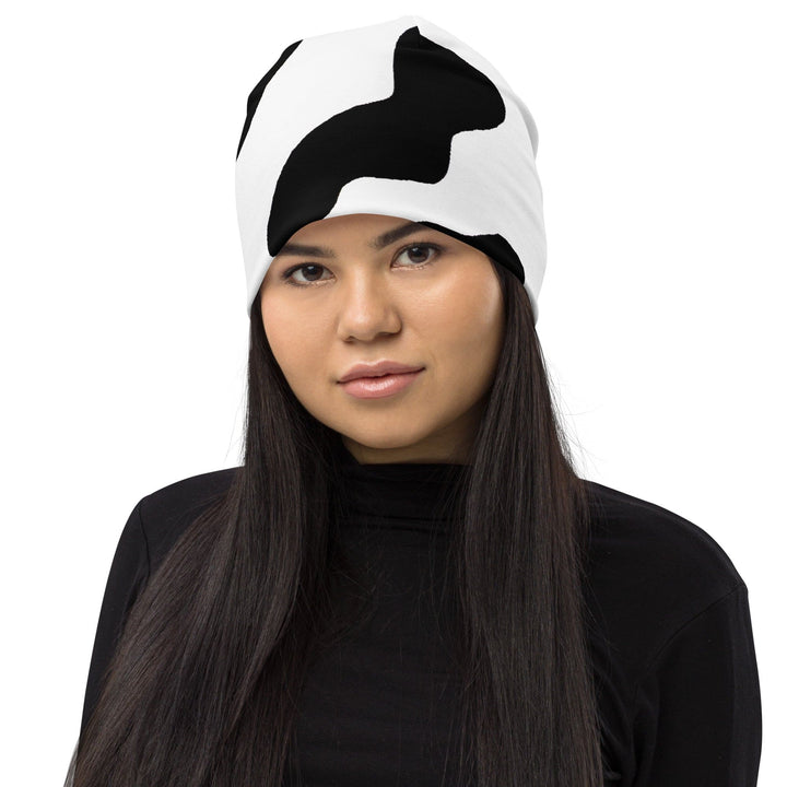 Double-layered Beanie Hat Black White Cow Print 2 - Unisex | Beanie Hats