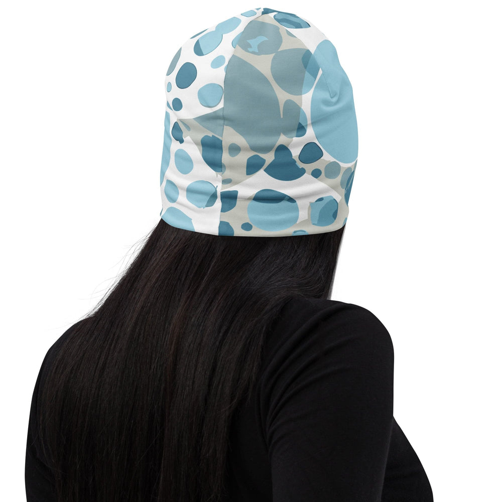 Double-layered Beanie Hat Blue and White Circular Spotted 2 - Unisex | Beanie