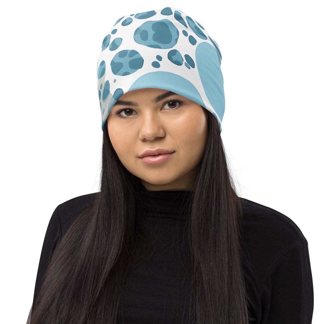 Double-layered Beanie Hat Blue and White Circular Spotted 2 - Unisex | Beanie