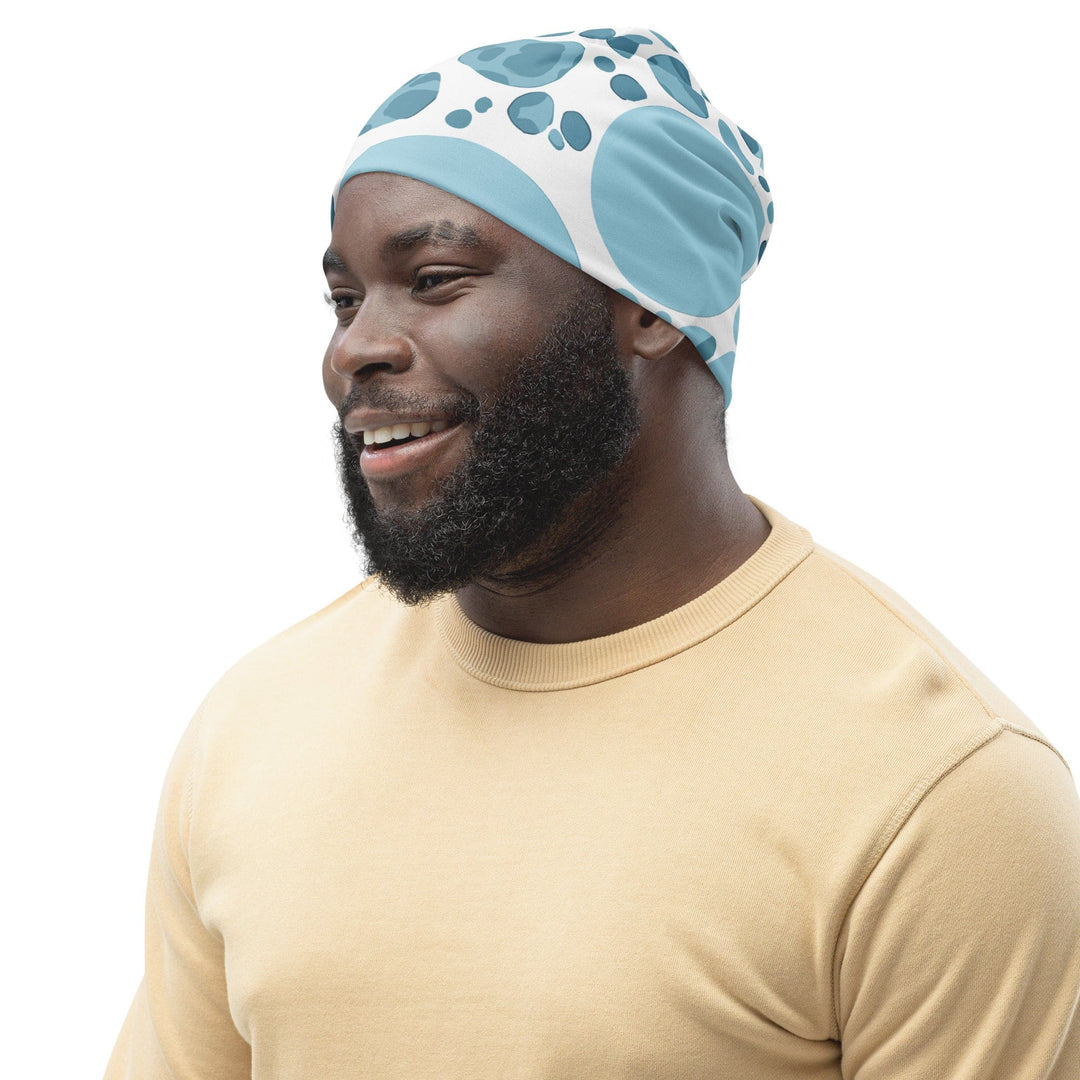 Double-layered Beanie Hat Blue and White Circular Spotted Illustration - Unisex