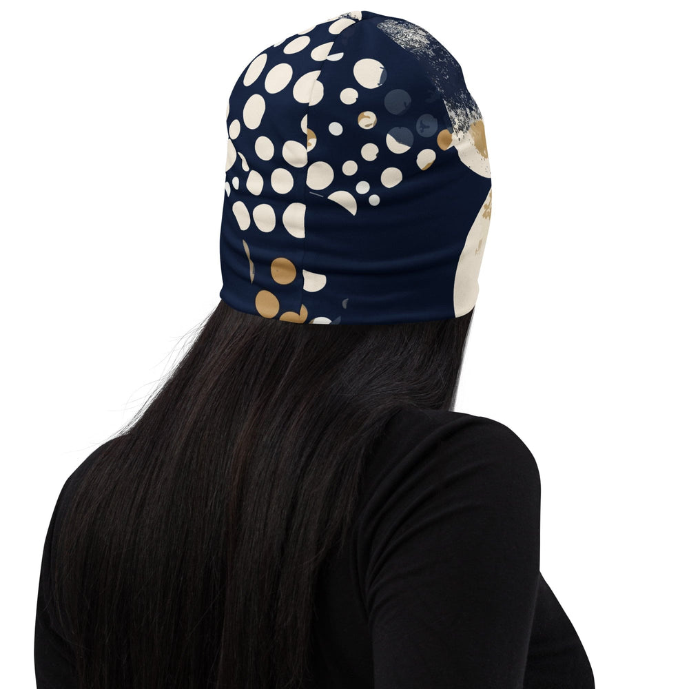 Double-layered Beanie Hat Blue Beige Spotted Print 2 - Unisex | Beanie Hats