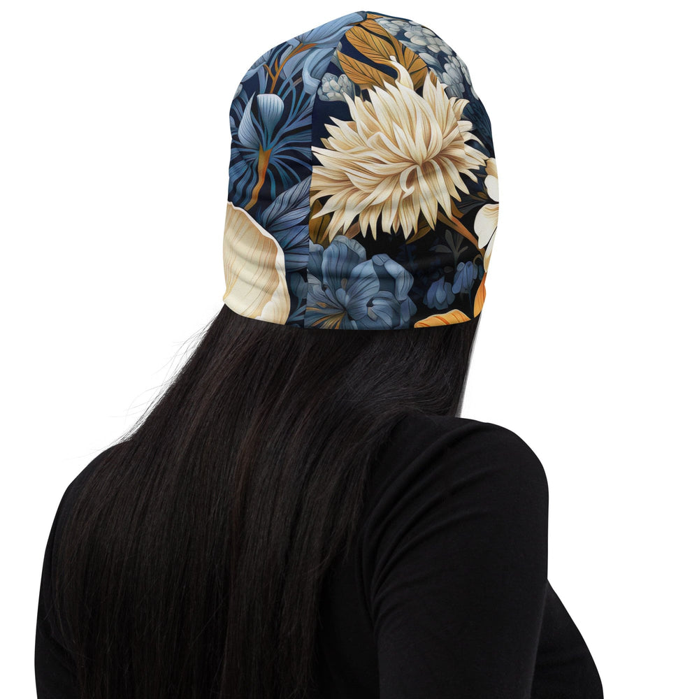 Double-layered Beanie Hat Floral Blue Print - Unisex | Beanie Hats