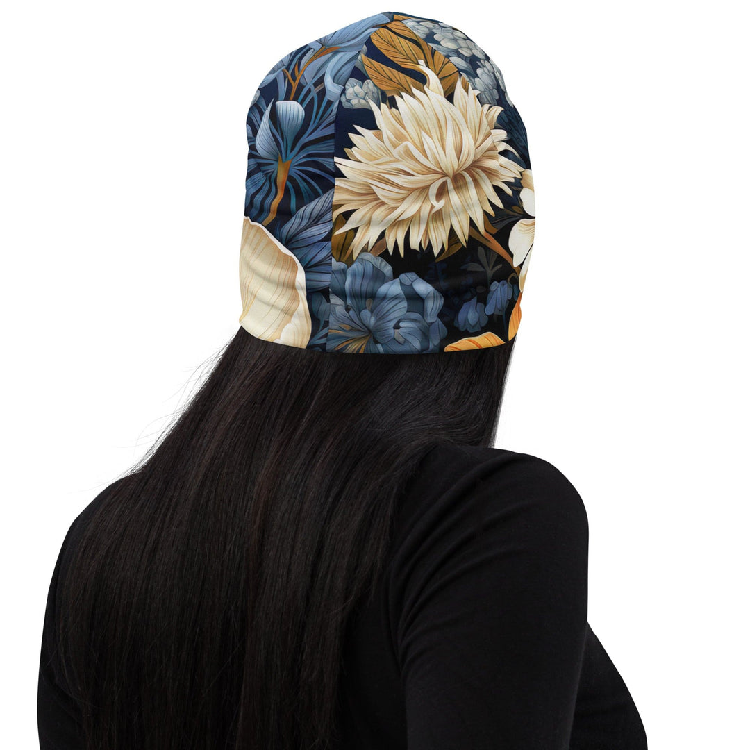 Double-layered Beanie Hat Floral Blue Print - Unisex | Beanie Hats | Reversible