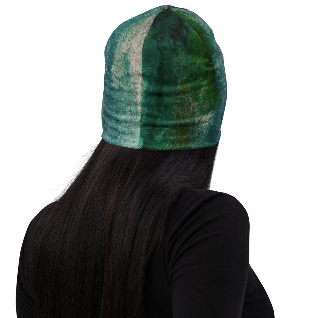 Double-layered Beanie Hat Blue Hue Watercolor Abstract Print 2 - Unisex