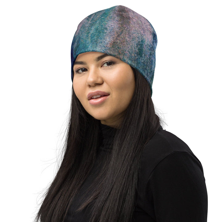 Double-layered Beanie Hat Blue Hue Watercolor Abstract Print 2 - Unisex