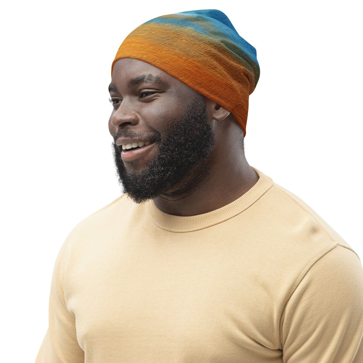 Double-layered Beanie Hat Blue Ocean Golden Sunset Print 3 - Unisex | Beanie