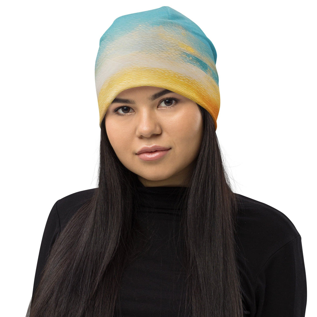 Double-layered Beanie Hat Blue Ocean Golden Sunset Print 5 - Unisex | Beanie