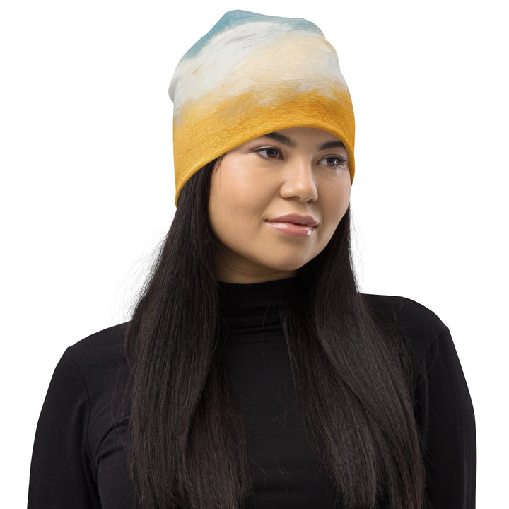 Double-layered Beanie Hat Blue Ocean Golden Sunset Print 6 - Unisex | Beanie