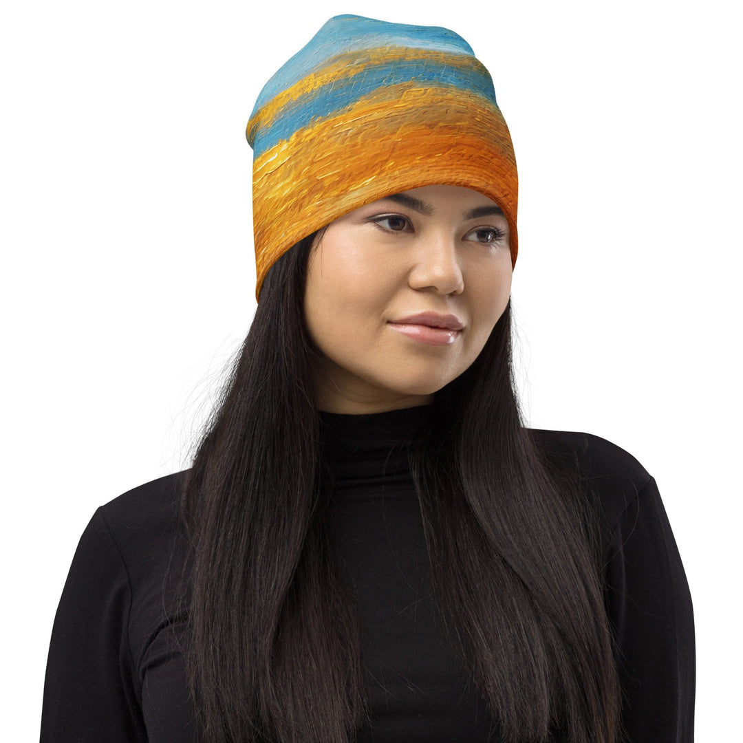 Double-layered Beanie Hat Blue Ocean Golden Sunset Print 7 - Unisex | Beanie