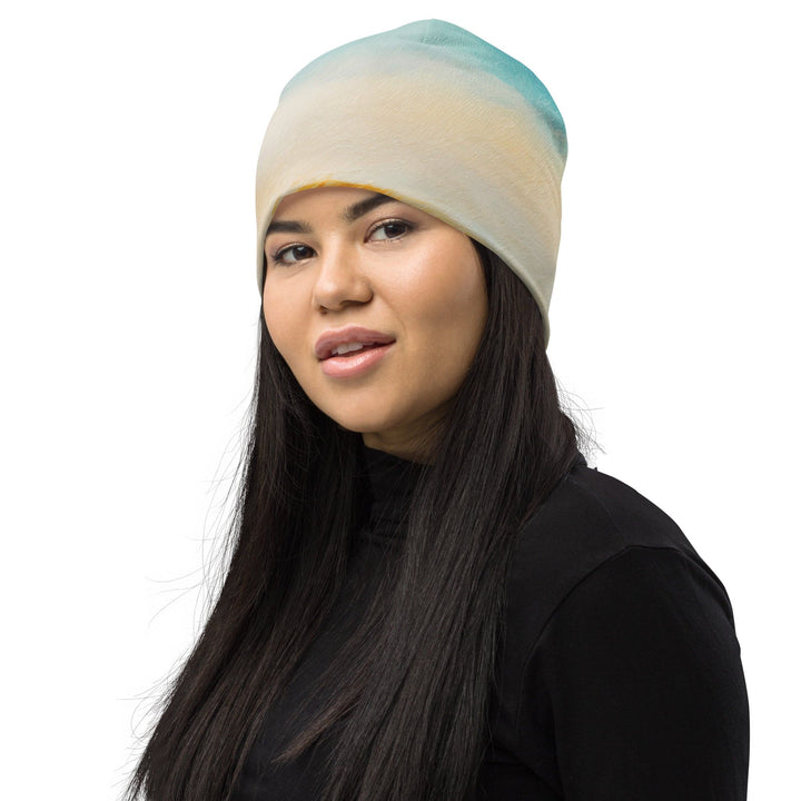 Double-layered Beanie Hat Blue Ocean Golden Sunset Print 8 - Unisex | Beanie