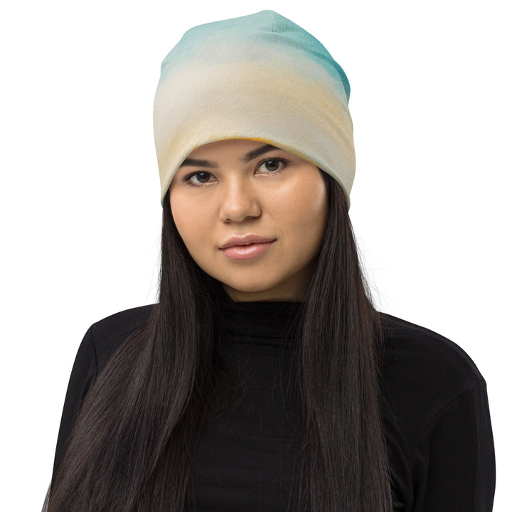 Double-layered Beanie Hat Blue Ocean Golden Sunset Print 8 - Unisex | Beanie