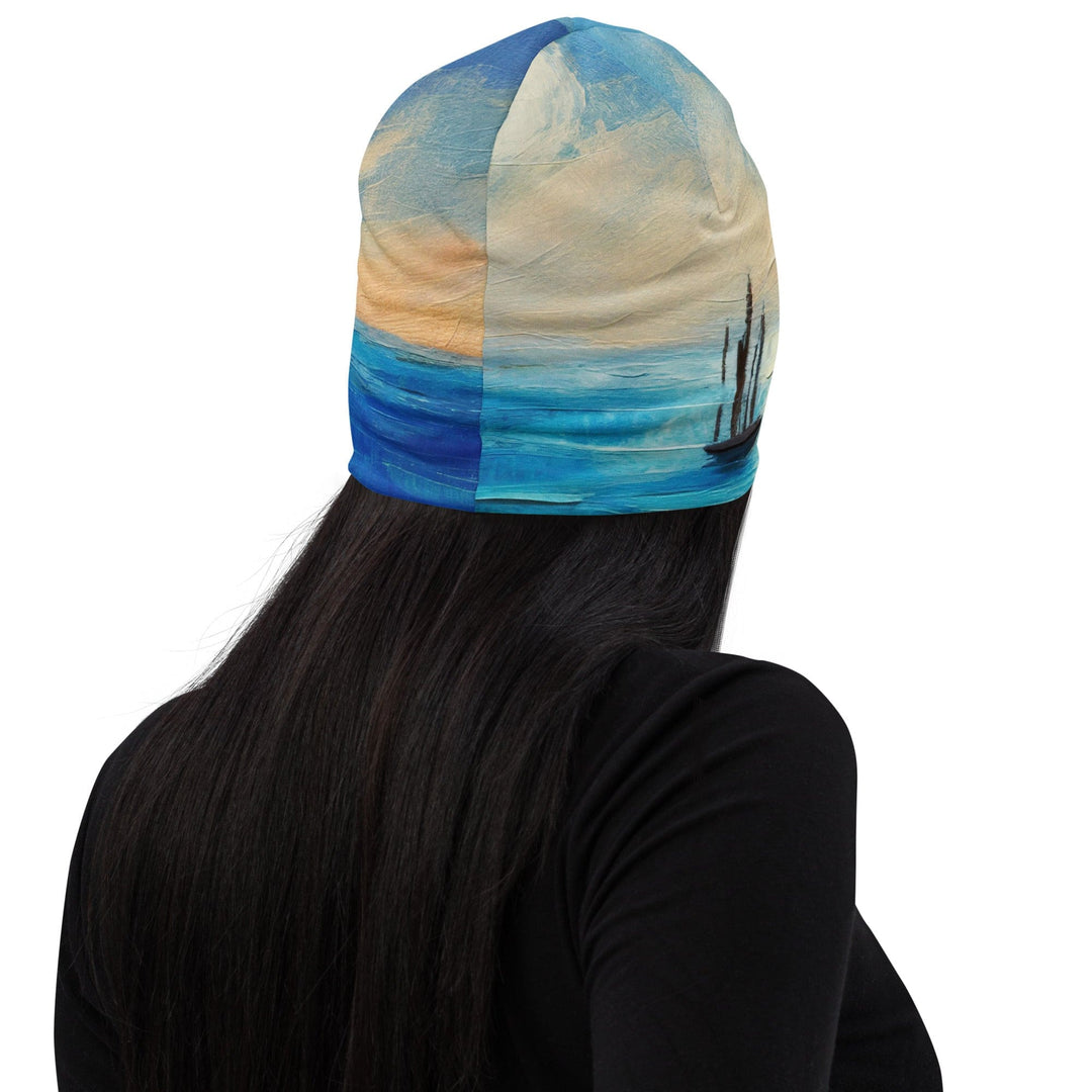 Double-layered Beanie Hat Blue Ocean Print 2 - Unisex | Beanie Hats