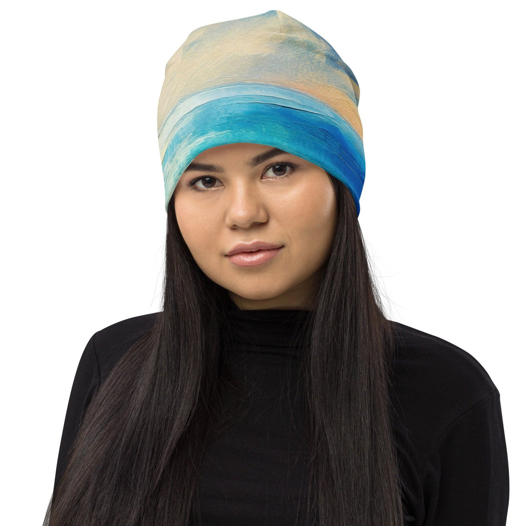 Double-layered Beanie Hat Blue Ocean Print 2 - Unisex | Beanie Hats