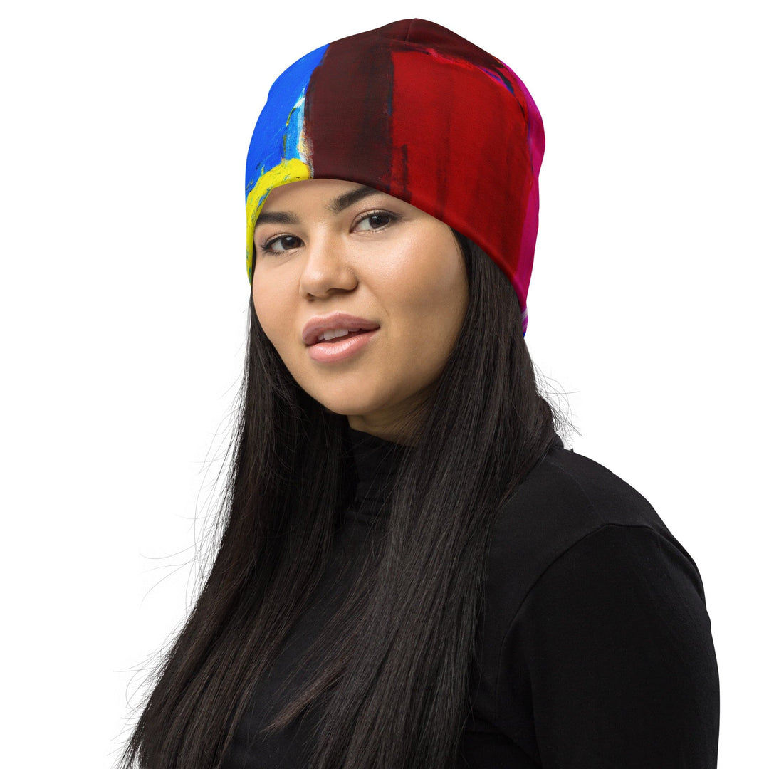 Double-layered Beanie Hat Blue Red Abstract Pattern 2 - Unisex | Beanie Hats