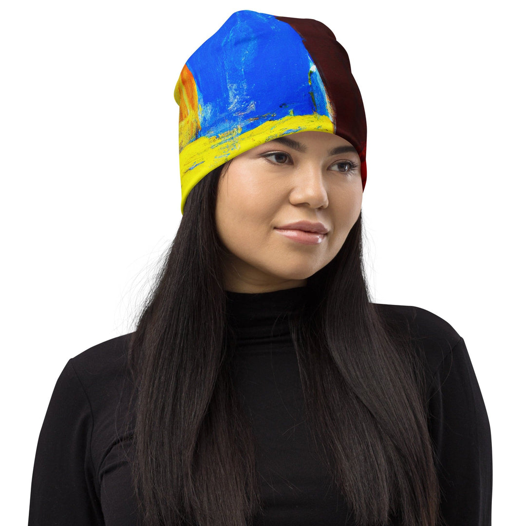 Double-layered Beanie Hat Blue Red Abstract Pattern 2 - Unisex | Beanie Hats