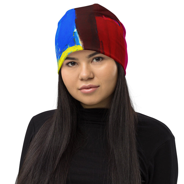 Double-layered Beanie Hat Blue Red Abstract Pattern 2 - Unisex | Beanie Hats