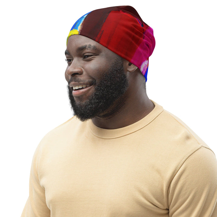 Double-layered Beanie Hat Blue Red Abstract Pattern - Unisex | Beanie Hats