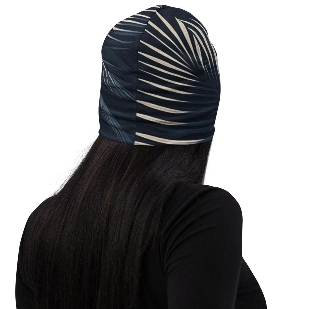 Double-layered Beanie Hat Blue White Palm Leaves 2 - Unisex | Beanie Hats