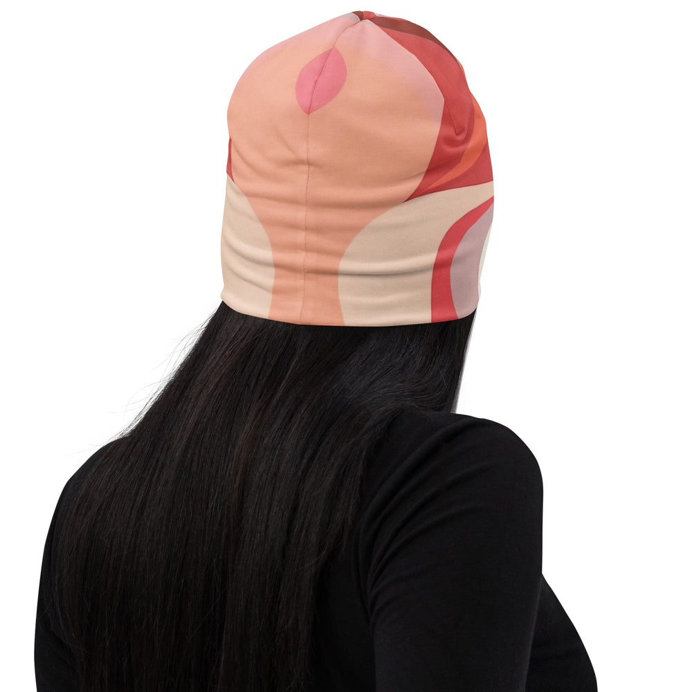 Double-layered Beanie Hat Pink White Boho Swirl Lines - Unisex | Beanie Hats