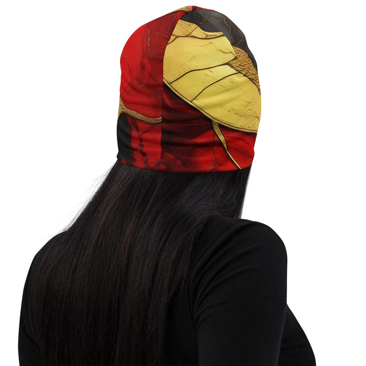 Double-layered Beanie Hat Bold Red Gold Tones Print 2 - Unisex | Beanie Hats