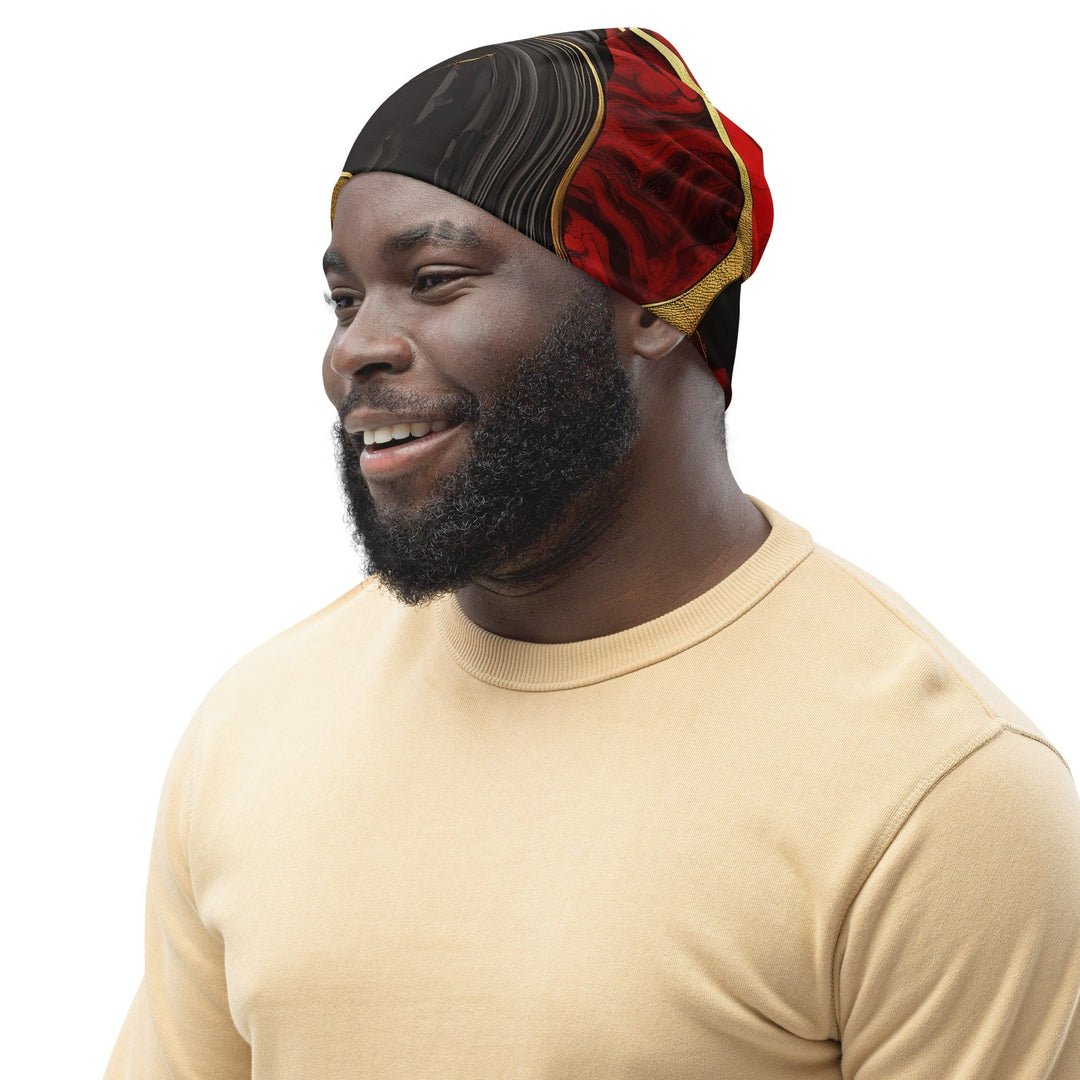 Double-layered Beanie Hat Bold Red Gold Tones Print - Unisex | Beanie Hats