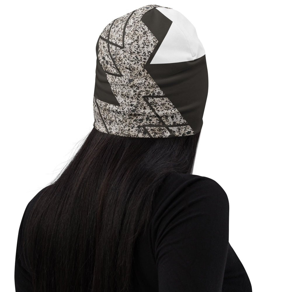 Double-layered Beanie Hat Brown and White Triangular Colorblock 2 - Unisex