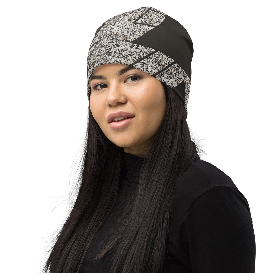 Double-layered Beanie Hat Brown and White Triangular Colorblock 2 - Unisex