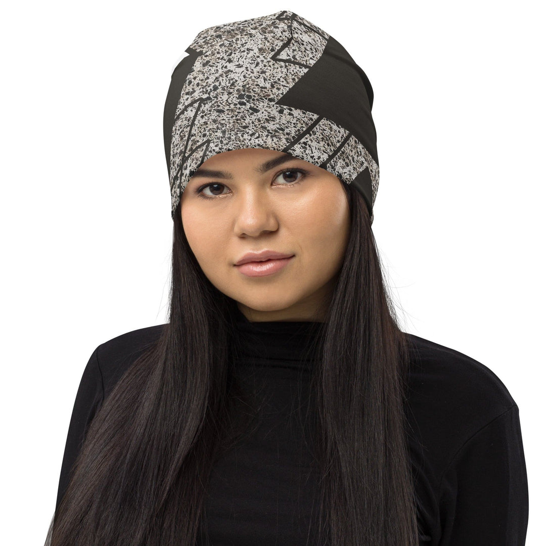 Double-layered Beanie Hat Brown and White Triangular Colorblock 2 - Unisex