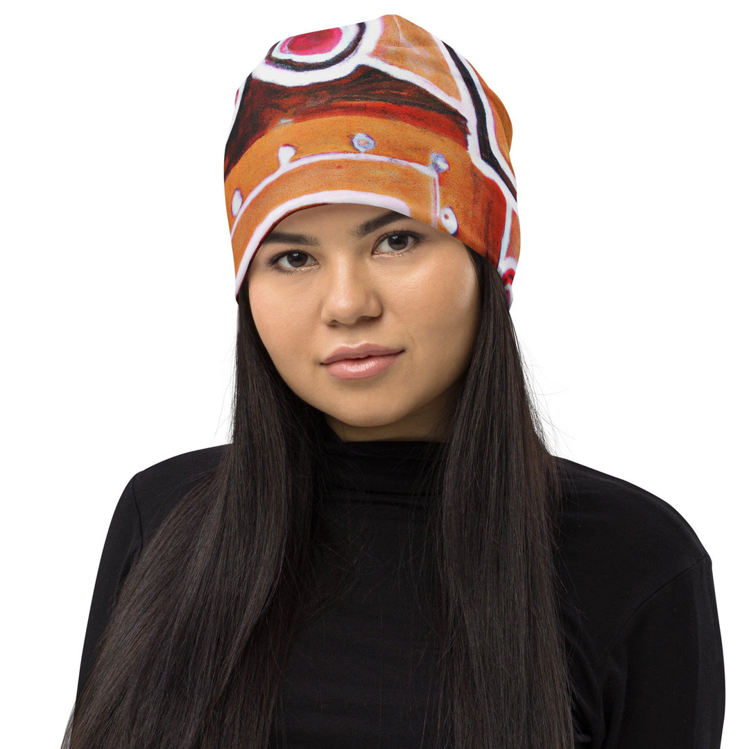 Double-layered Beanie Hat Brown Orange Green Aztec Pattern 2 - Unisex | Beanie