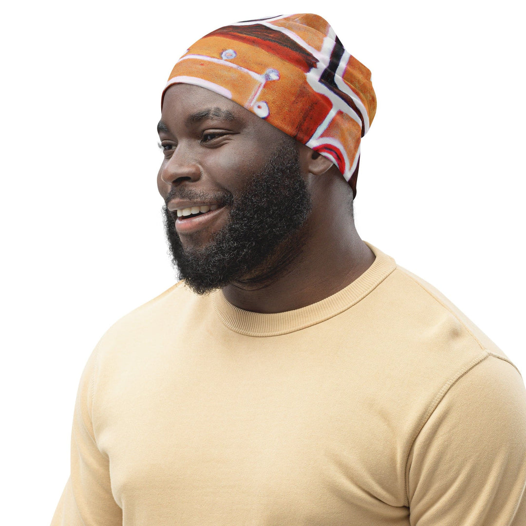 Double-layered Beanie Hat Brown Orange Green Aztec Pattern - Unisex | Beanie