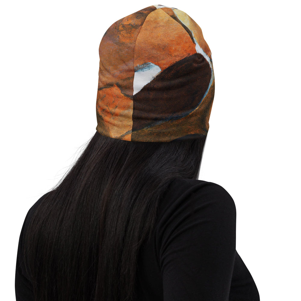 Double-layered Beanie Hat Brown White Stone Pattern 2 - Unisex | Beanie Hats