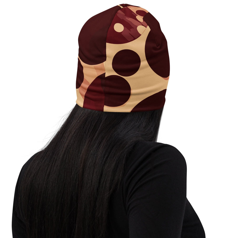 Double-layered Beanie Hat Burgundy Beige Circular Print 2 - Unisex | Beanie Hats