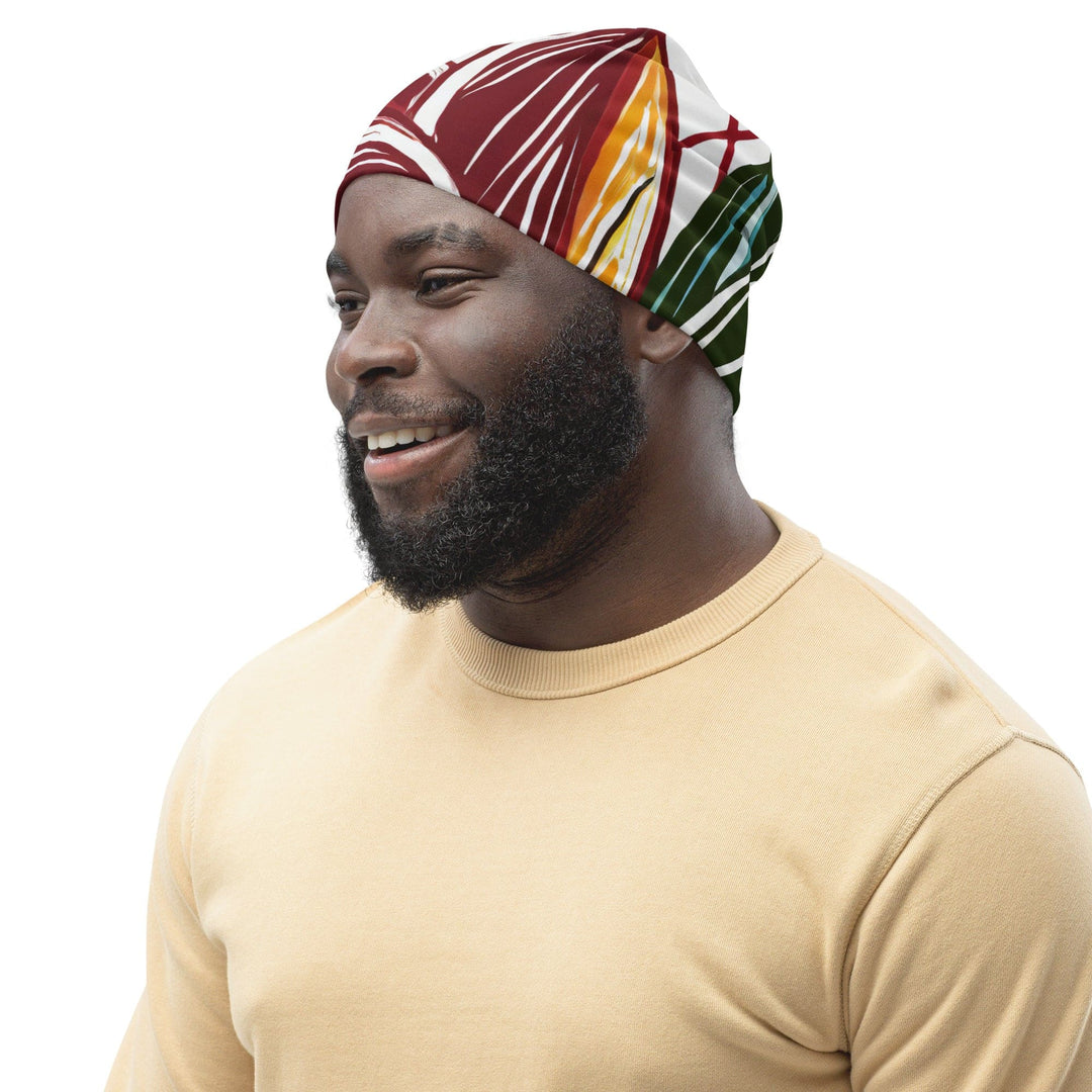 Double-layered Beanie Hat Colorful Floral Lines - Unisex/Beanie Hats/Reversible