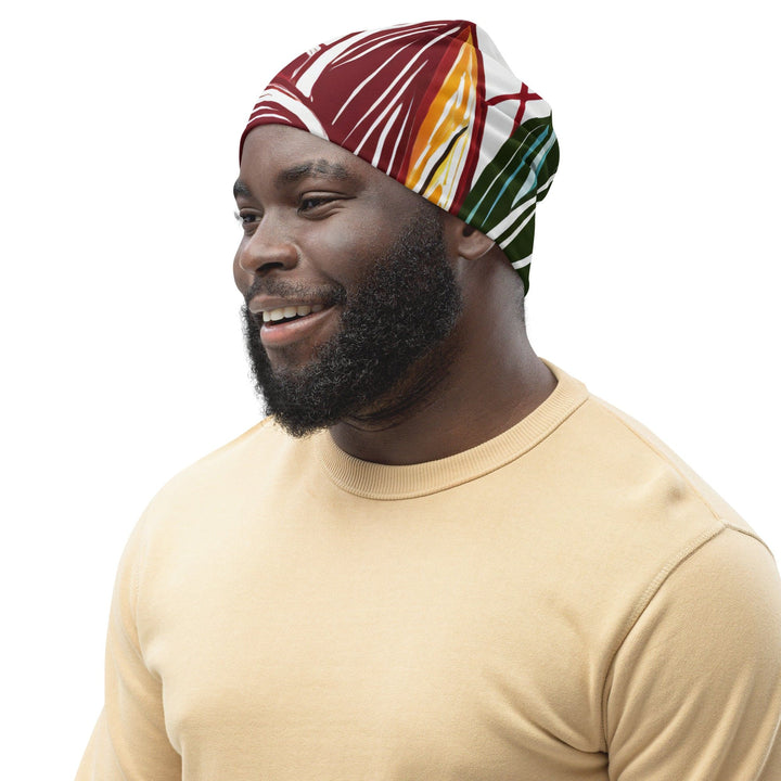 Double-layered Beanie Hat Colorful Floral Lines - Unisex/Beanie Hats/Reversible