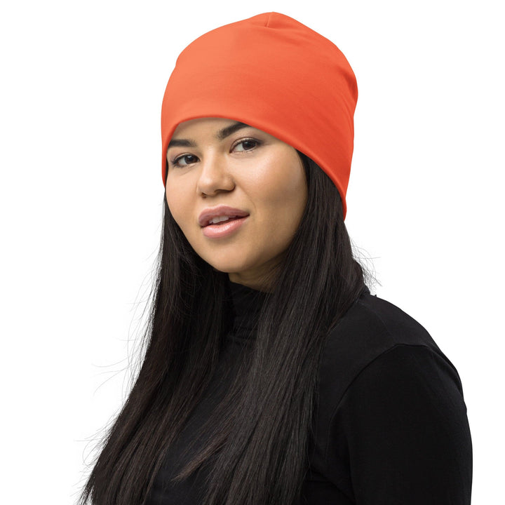 Double-layered Beanie Hat Coral Orange Red - Unisex | Beanie Hats | Reversible