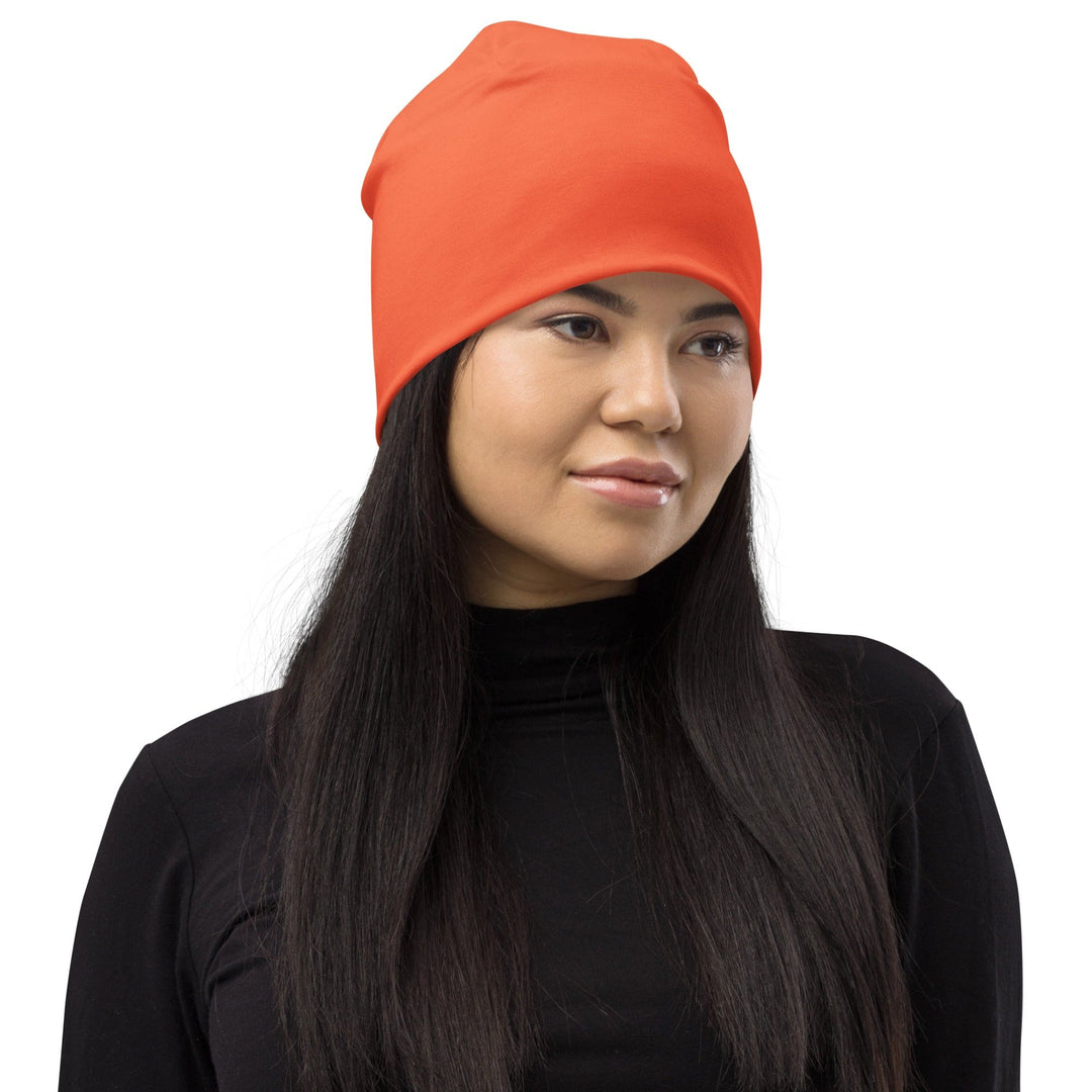 Double-layered Beanie Hat Coral Orange Red - Unisex | Beanie Hats | Reversible