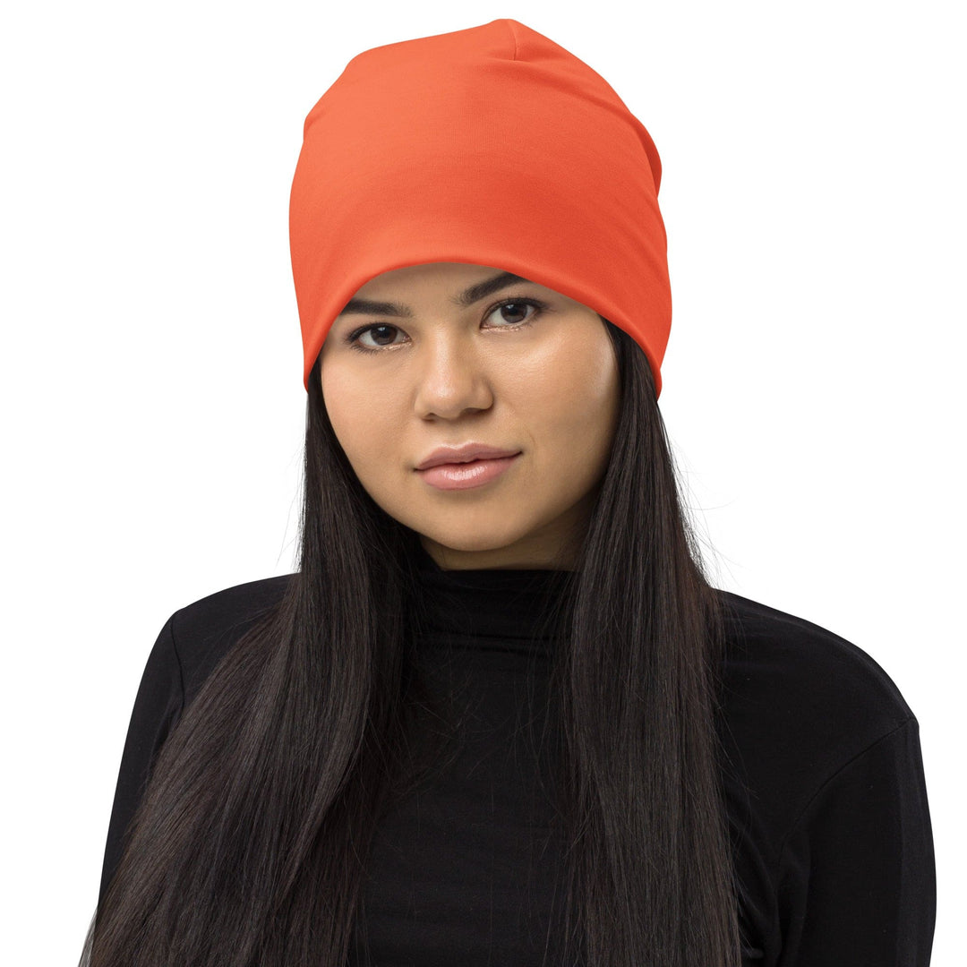 Double-layered Beanie Hat Coral Orange Red - Unisex | Beanie Hats | Reversible