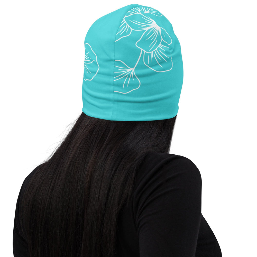 Double-layered Beanie Hat Floral Cyan Blue 7022523 - Unisex | Beanie Hats