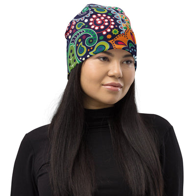 Double-layered Beanie Hat Floral Paisley 22523
