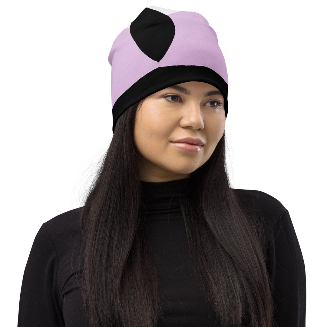 Double-layered Beanie Hat Geometric Lavender and Black Pattern 3 - Unisex