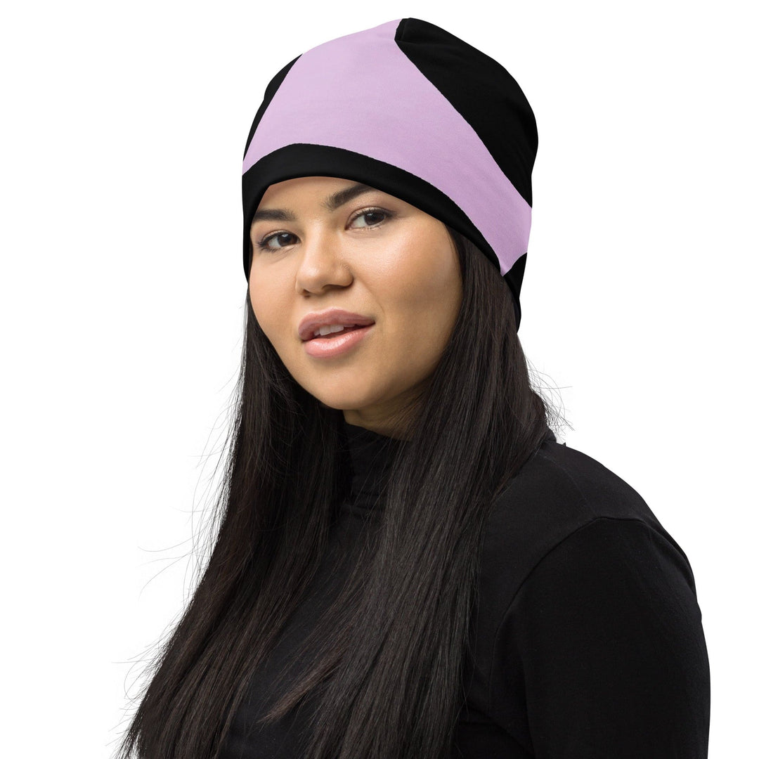 Double-layered Beanie Hat Geometric Lavender and Black Pattern 3 - Unisex