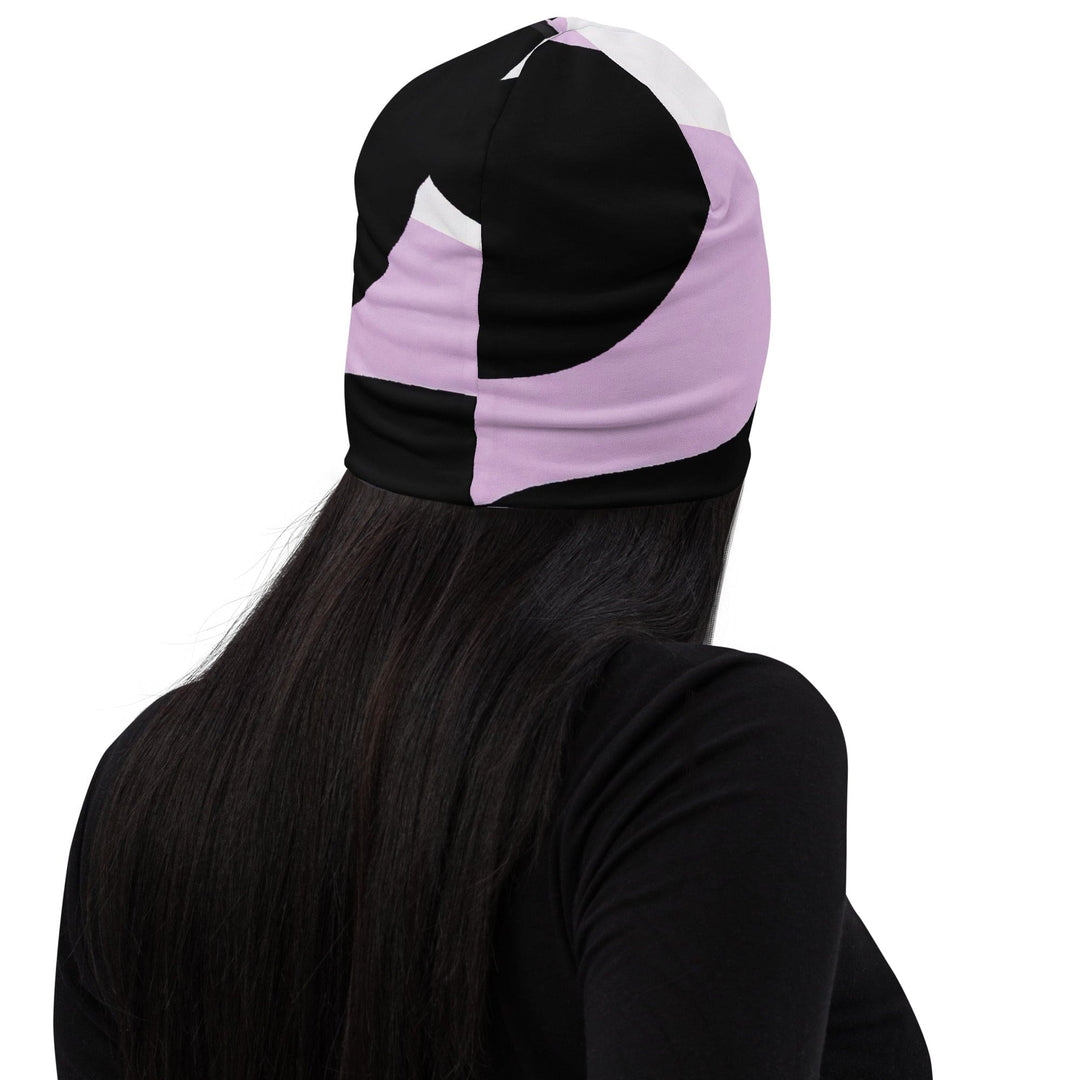 Double-layered Beanie Hat Geometric Lavender and Black Pattern 3 - Unisex