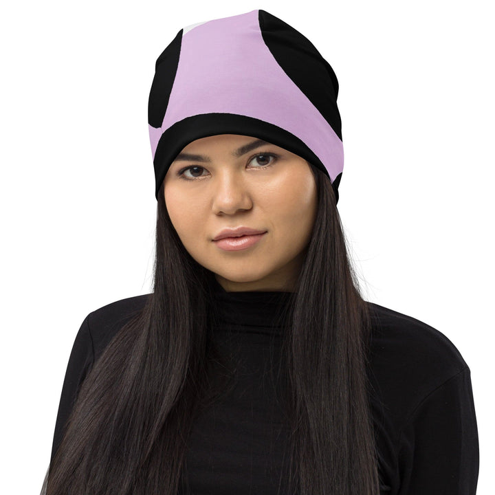 Double-layered Beanie Hat Geometric Lavender and Black Pattern 3 - Unisex