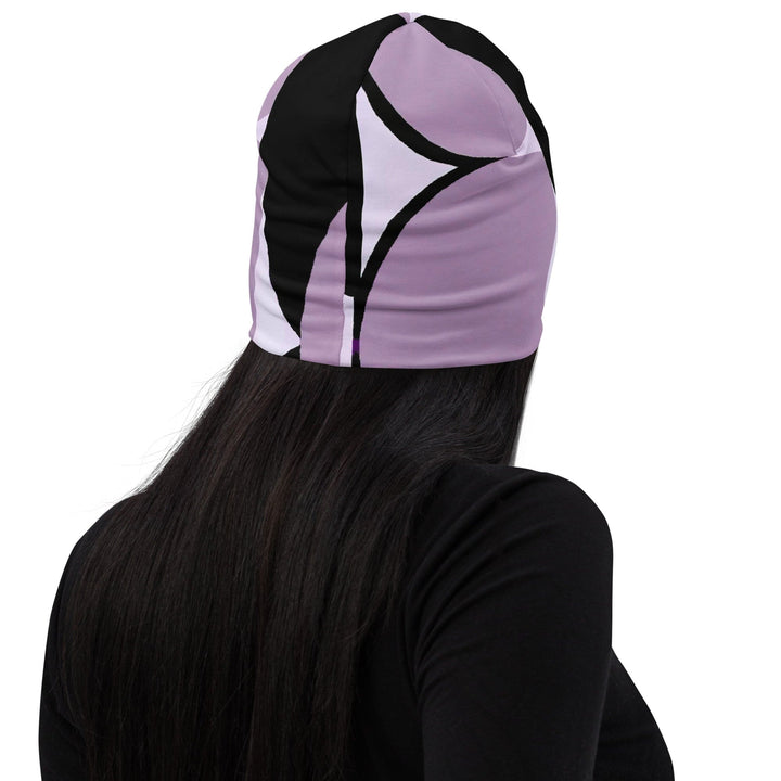 Double-layered Beanie Hat Geometric Lavender and Black Pattern 4 - Unisex