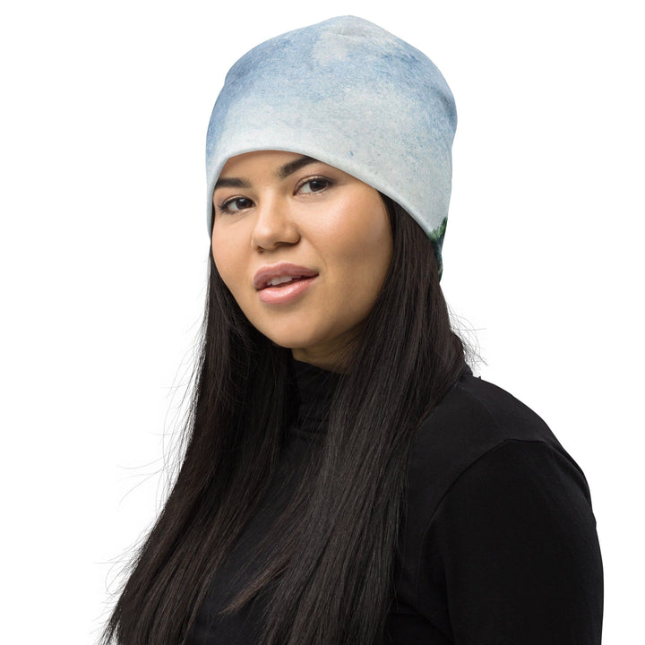 Double-layered Beanie Hat Green Mountainside Nature Landscape Blue 2 - Unisex