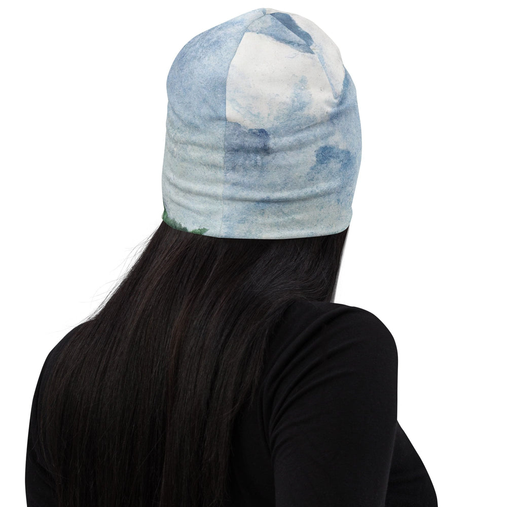 Double-layered Beanie Hat Green Mountainside Nature Landscape Blue 2 - Unisex