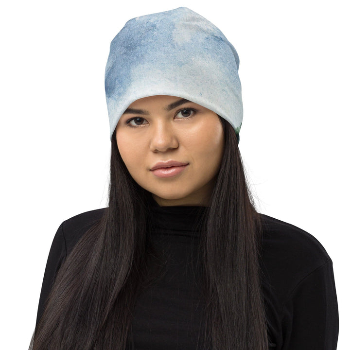 Double-layered Beanie Hat Green Mountainside Nature Landscape Blue 2 - Unisex