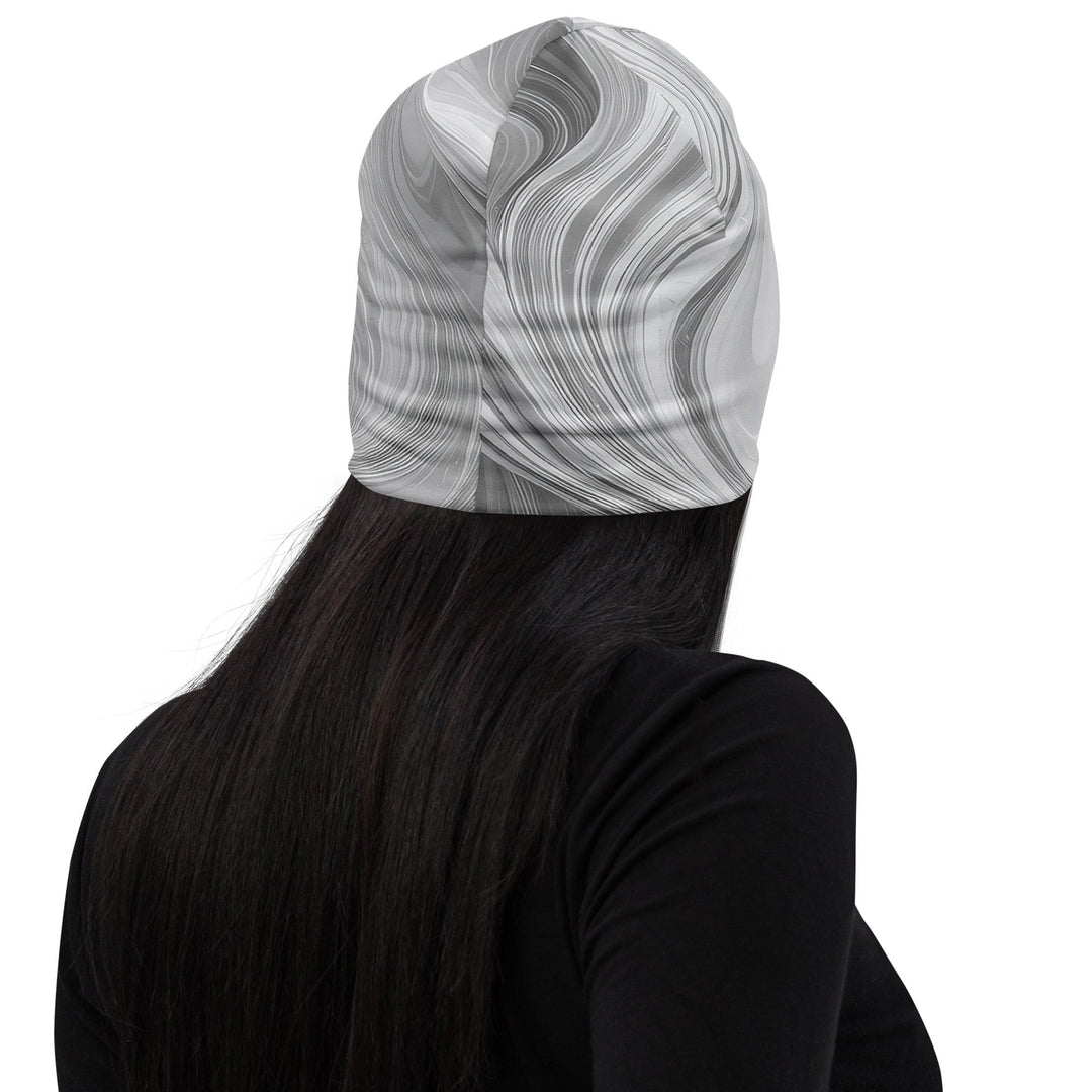 Double-layered Beanie Hat Grey White Boho Marble Print 2 - Unisex | Beanie Hats