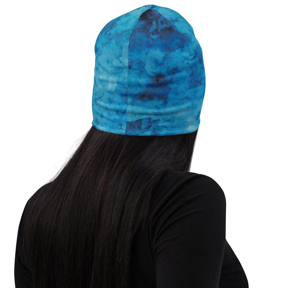 Double-layered Beanie Hat Blue Marble Print - Unisex | Beanie Hats